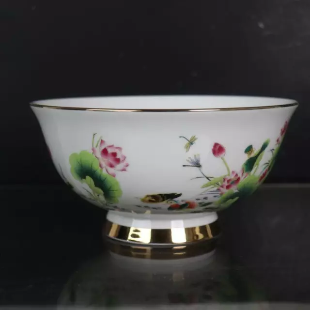 Chinese Famille Rose Porcelain Qing Qianlong Lotus Duck Design Bowl 6.14 inch