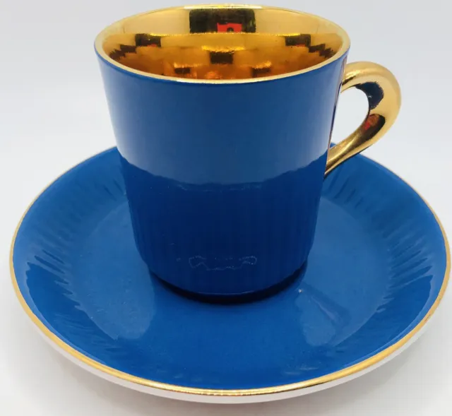 Mid Century Figgjo Flint Norway Blue Gold Demitasse Cup & Saucer Vintage Teacup