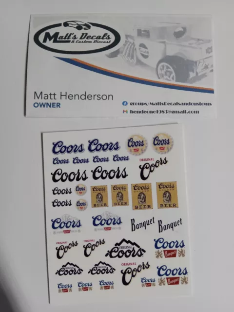 hot wheels Coors original water slide decal 1/64