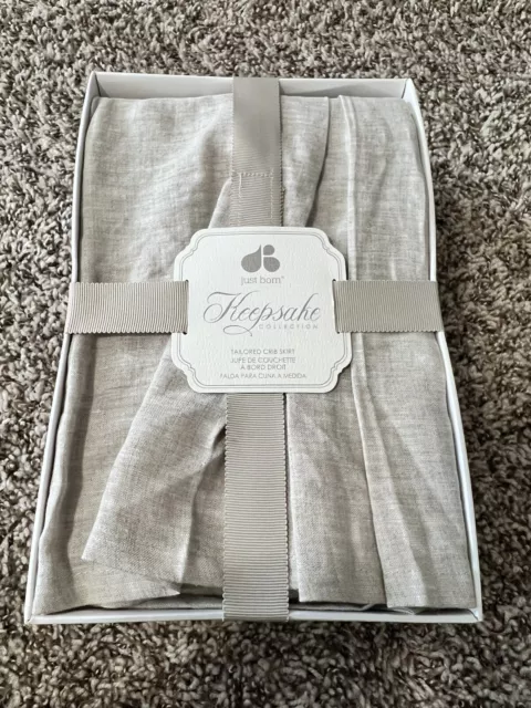 Just Born Keepsake Collection Crib Skirt Gray Grey Washed 100% Linen Crib Skirt