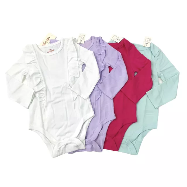 Cat & Jack Baby Girl Size 18M Long Sleeve Bodysuit Ruffle Front White (4 Pack)