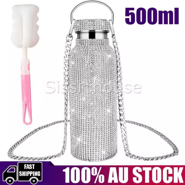 500ml Bling Rhinestone Stainless Steel Thermos/Water Bottle with Handle & Chain