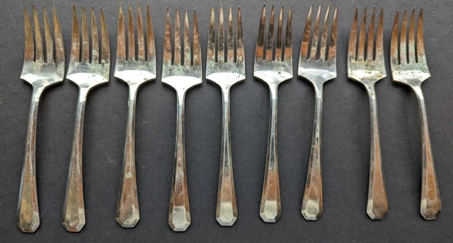 9 Antique Vintage Salad Forks     Wm Rogers & Son  AA      Pat.  Aug. 1917