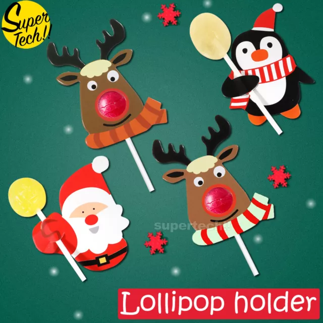 25-60 Christmas Elk Party Lollipop Lolly Sugar-loaf Paper Card Xmas Santa Holder