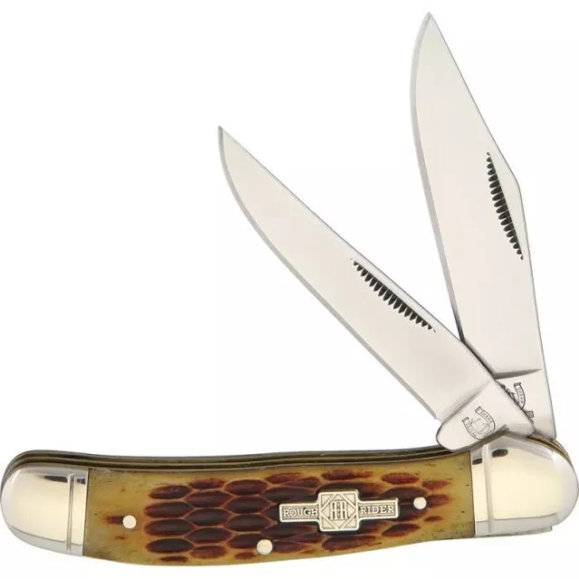 Rough Ryder Copperhead Pocket Knife Stainless Blades Amber jigged Bone Handle