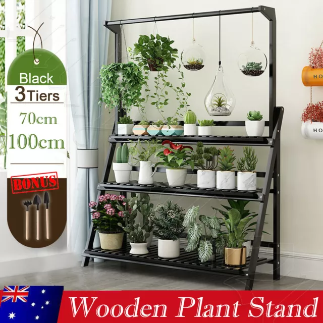 3Tier Indoor Outdoor Garden Plant Stand Planter Flower Pot Shelf Wooden Shelving