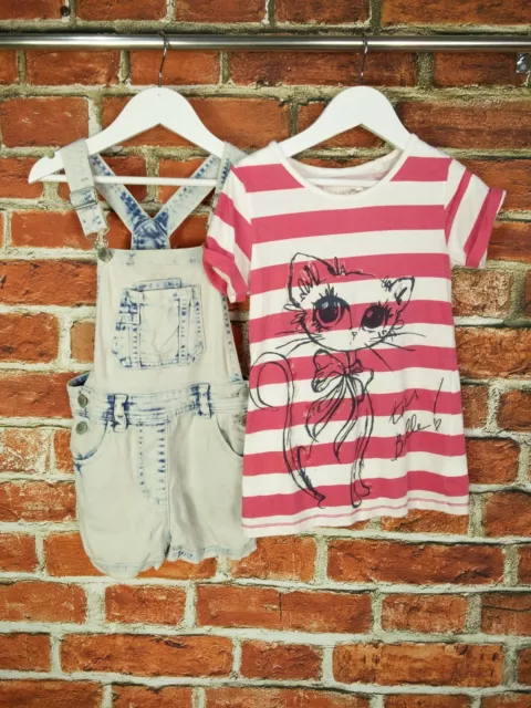 Girls Bundle Age 4-5 Years Next Denim Dungarees Top T-Shirt Summer Kids 110Cm