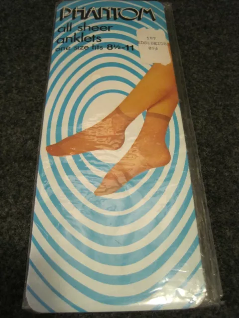 RARE Anklets PHANTOM Rose Beige 8 1/2 - 11 Nylon Socks SEALED Vintage