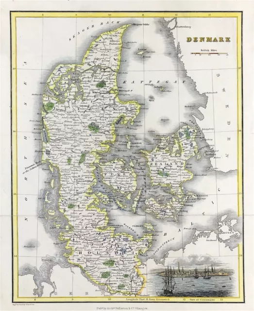 map of Denmark 1840 view of Copenhagen by Fullarton, original engraved