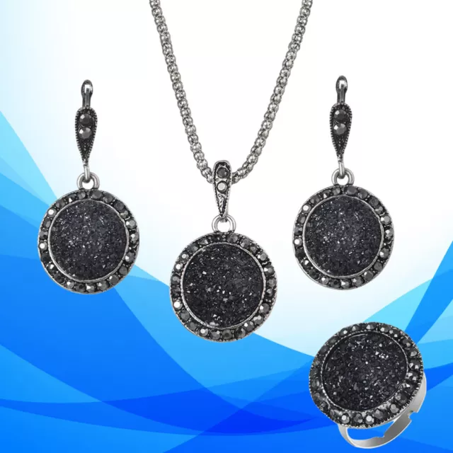 4PCS Ensemble de Bijoux avec Drusy Strass Pendentif Collier Boucles