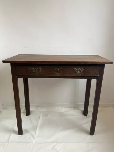 Antique Georgian oak side table with brass handles