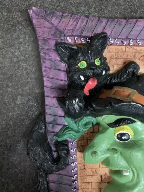 Vintage 2001 Spooky Hollow 3D Spookey Wall Plaque Halloween Witch Black Cat 4