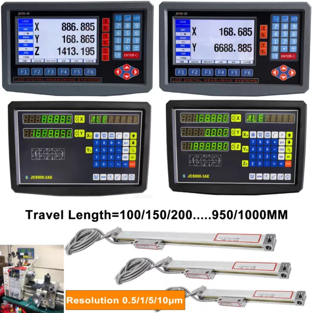 LCD DRO 1/5/10μm Linear Scale Digital Readout 2/3 Axis for Bridgeport Mill Lathe