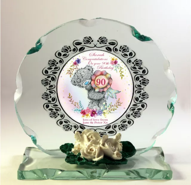 90th  Birthday personalised Gift Crystal Cut glass round plaque for her