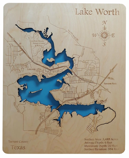 Lake Worth, Texas - laser cut wood map | Wall Art | Made to Order