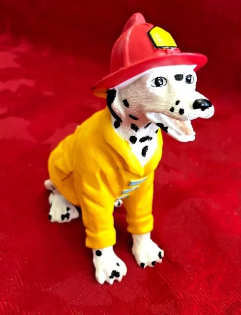 Vintage Dalmatian Dog Figurine Firefighter Yellow Coat, 4.5" tall 1994 Avery