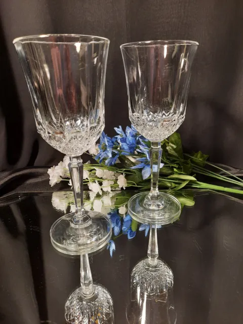 2 Crystal Diamond Pressed Wine Goblets Glasses "Legacy" by Anchor Hocking