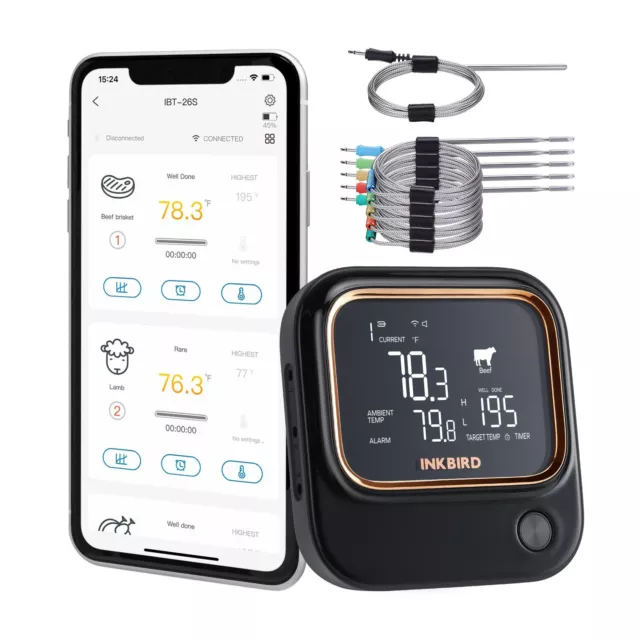 Tuya Wifi Blue Tooth Wireless Bbq Meat Thermometer Smart Thermometer With  Phone App Support 6 Probes - Household Thermometers - AliExpress