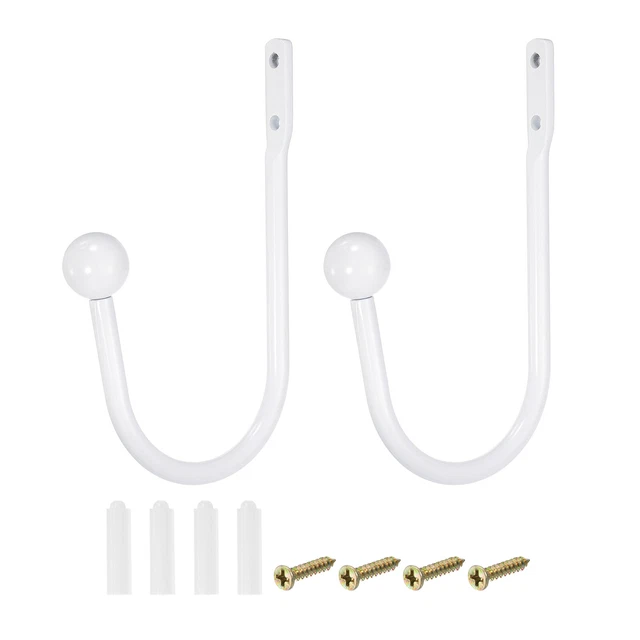 2Pcs Aluminum Alloy Wall Mounted Curtain Holdback U Shaped Drapery Hooks, White