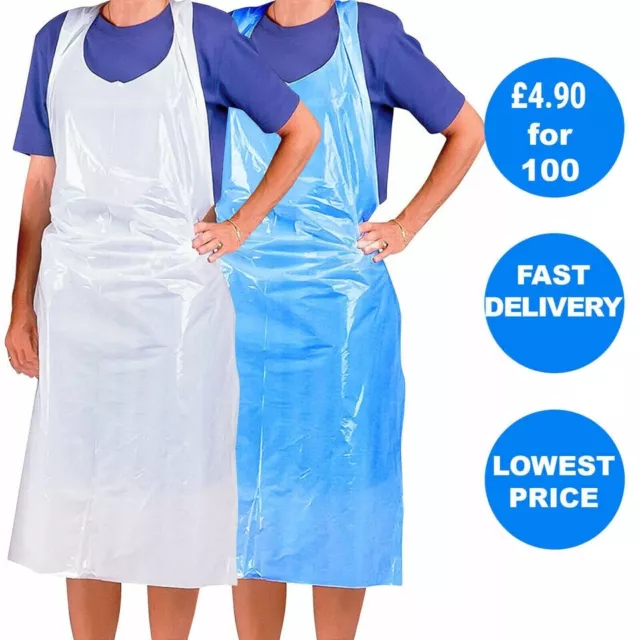 Disposable Plastic Aprons Blue / White Polythene Eco Flat Pack Waterproof Aprons