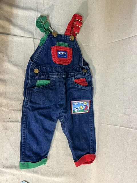 VTG Oshkosh B’gosh Denim Overall 3/6 Months Conductor Puppy Tug A War V5175