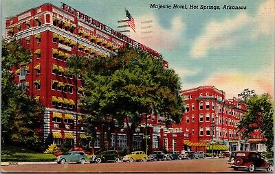 Vtg Hot Springs Arkansas AR Majestic Hotel 1940s Linen Postcard