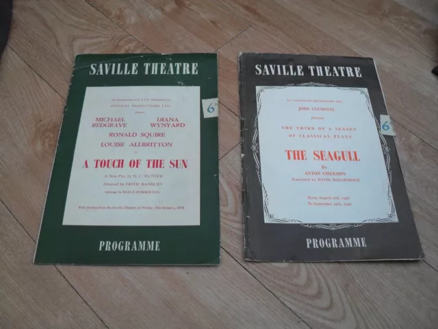 SAVILLE THEATRE LONDON - 2 programmes 1950's MICHAEL REDGRAVE, DINSDALE LANDEN