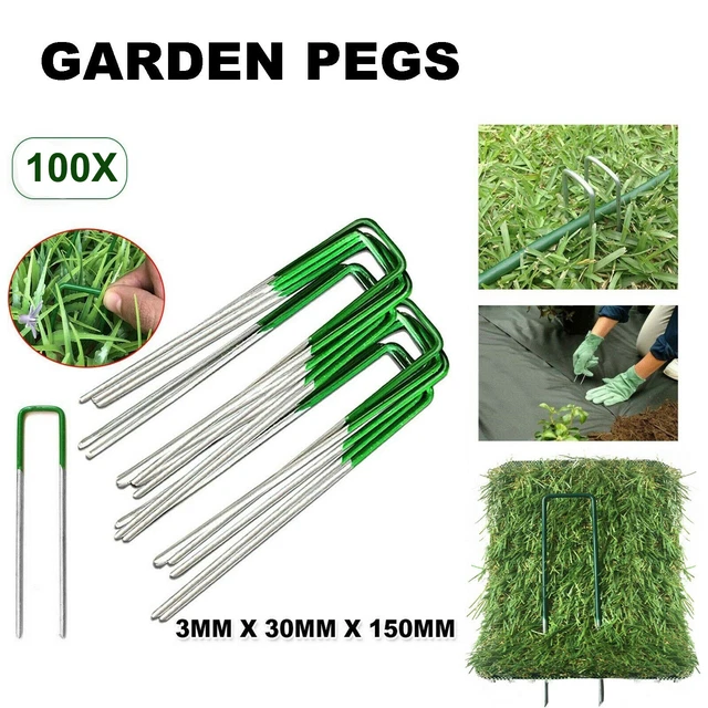 100 X Ganci In Metallo Giardino Terreno Paesaggio Membrana Erbaccia Tessuto Erba Ciuffi Graffette