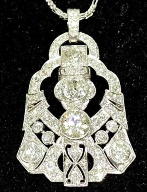 Art Deco Old European Cut Lab Created Diamond Vintage Wedding 925 Silver Pendant 2
