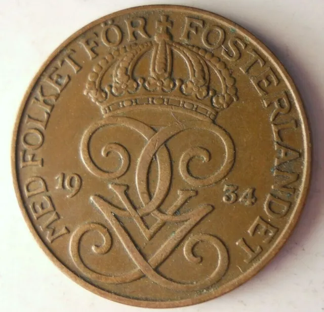 1934 SWEDEN 5 ORE - Excellent Coin - Premium Vintage Bin #28