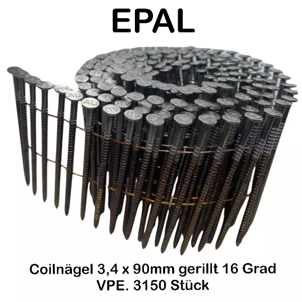 EPAL Coilnägel 2,8x40mm / 3,4x90mm Palettennägel 16° Karton oder Pallette