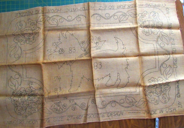 Patrón de enganche de alfombra vintage, ""Scottie"" #690, arpillera 27"" x 40"" de Wonder Art