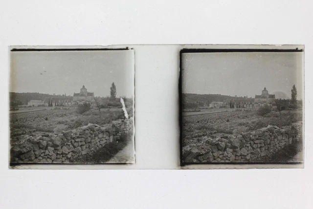 Italie France ? Eglise Photo Stereo Vintage Plaque de verre 