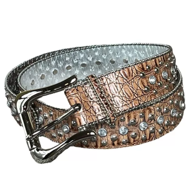 Guess Womens Rhinestone Studded Belt Brown Faux Leather L Brown Cowgirl Western