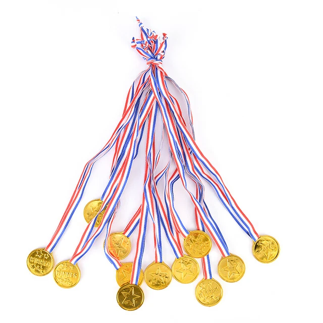12x Plastic Children Gold Winners Medals Kids Game Sports Prize Awards Party ❤XH