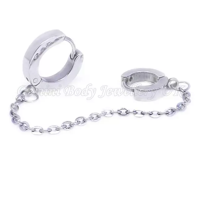 Surgical Steel Huggie Hoop Earring with Chain Handcuff Ear Cuff Cartilage, Tragu