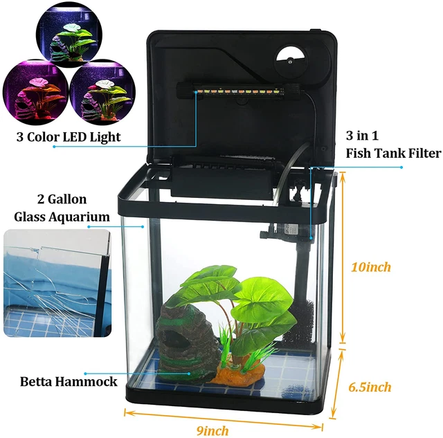 Betta Fish Tank Self Cleaning Glass 2 Gallon Small Aquarium Starter Kits Desktop 2