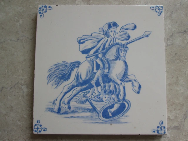 Antique Minton Hollins Tile - Dutch Delft Style C.1880
