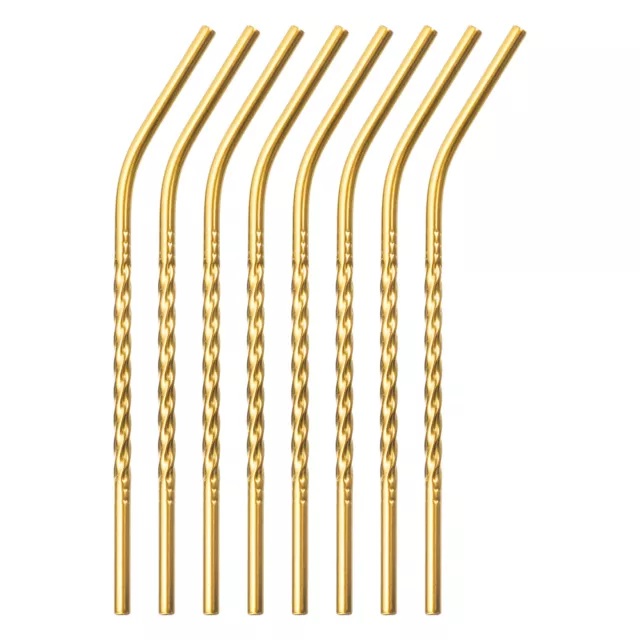 8Pcs 8.27" Long 0.24" Dia Stainless Steel Bent Threaded Straws(Gold)