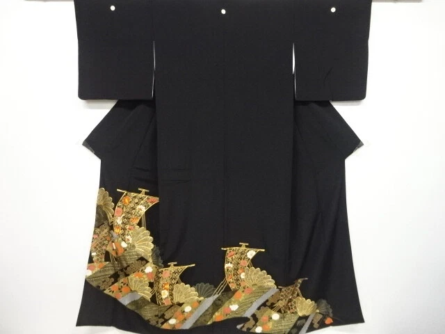6797756: Japanese Kimono / Vintage Tomesode / Embroidery / Flower & Sailing Ship
