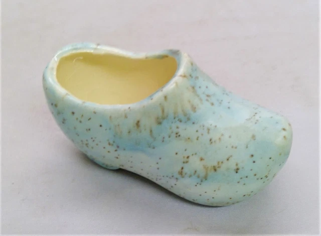 Ceramic Dutch Shoe Clog Planter Robin's Egg Blue Speckled 3¾" L 2" H 1¾" W CHIP
