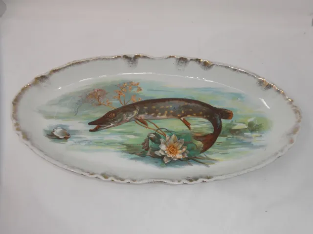 Antique O.p.co. Onondaga Pottery Syracuse China Pike Fish Painted Platter Tray