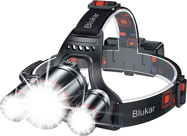 Blukar Head Torch Rechargeable, 8000L Super Bright Headlamp with 3 Lights 5 Mode