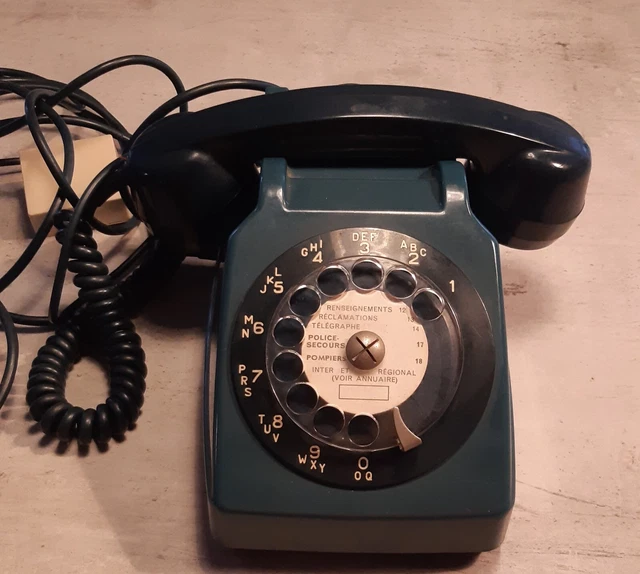 Telephone Vintage bleu Socotel S63 de 1984 avec écouteur - Collection