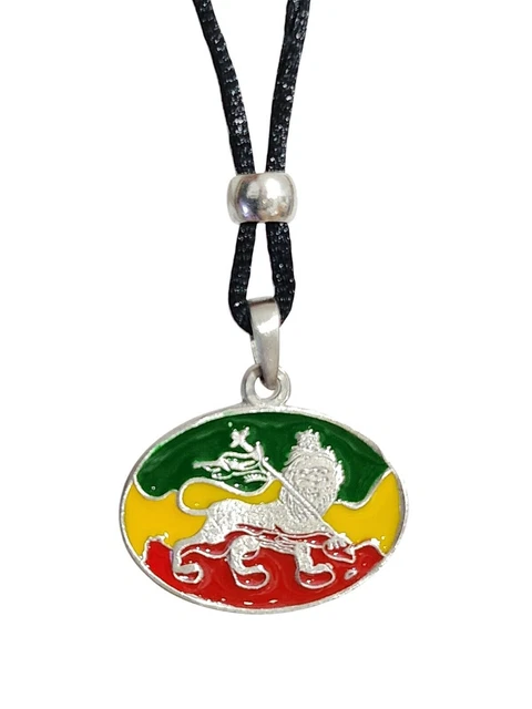 Lion of Judah Necklace Pendant Rasta Bob Marley Reggae Jamaica Flag Beaded Cord