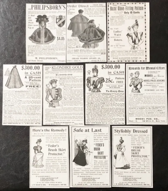 c1890s Victorian Ladies Fashion Vtg Print Ad Lot~Junk Journal Scrapbook Ephemera