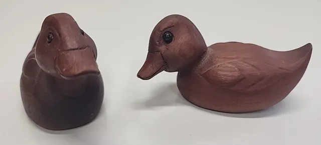 Vintage Hand Carved Wood Ducks (One Pair) 3-3/4" Folk Art Cabin Decor