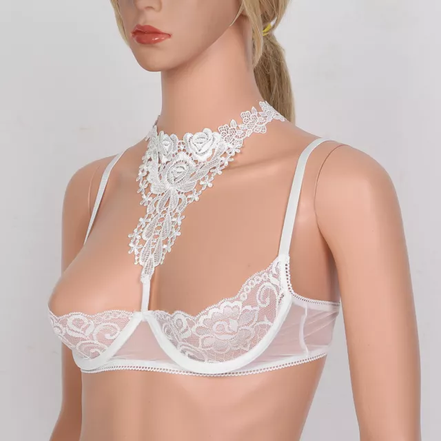 Sexy Women Lace Bra Bralette Wire-free Bare Nipple Open Crop Top Bustier  Club
