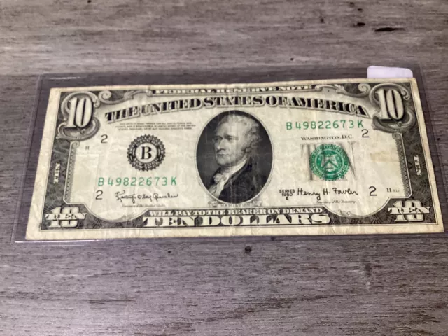 1950-E $10 Ten Dollar Bill-Federal Reserve Note-Rare-2673 K