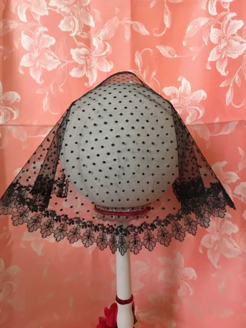 Voilette à chapeau XIXe Tulle Dentelle de Chantilly 1899/139-1